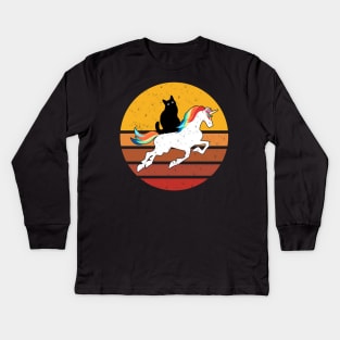 Black cat riding unicorn Kids Long Sleeve T-Shirt